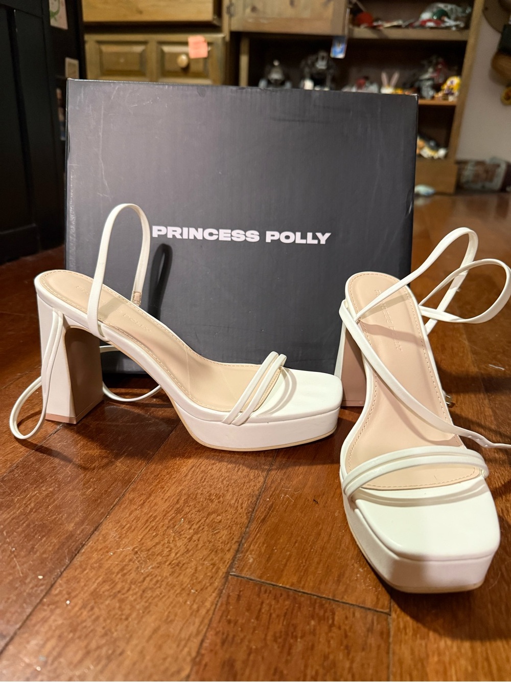 Princess Polly White/Cream Platform Strappy Block Heel Sandals